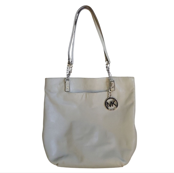 Michael Kors Gray Jet Set Chain Leather Tote Shoulder Bag - Picture 11 of 13